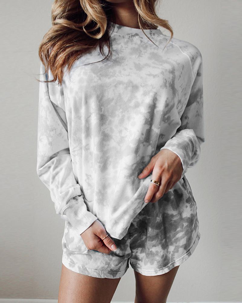 

Colorblock Long Sleeve Casual Pajamas Set, Gray