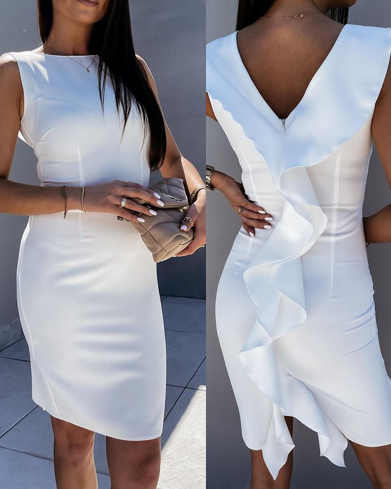 

Ruffles Sleeveless Bodycon Dress, White