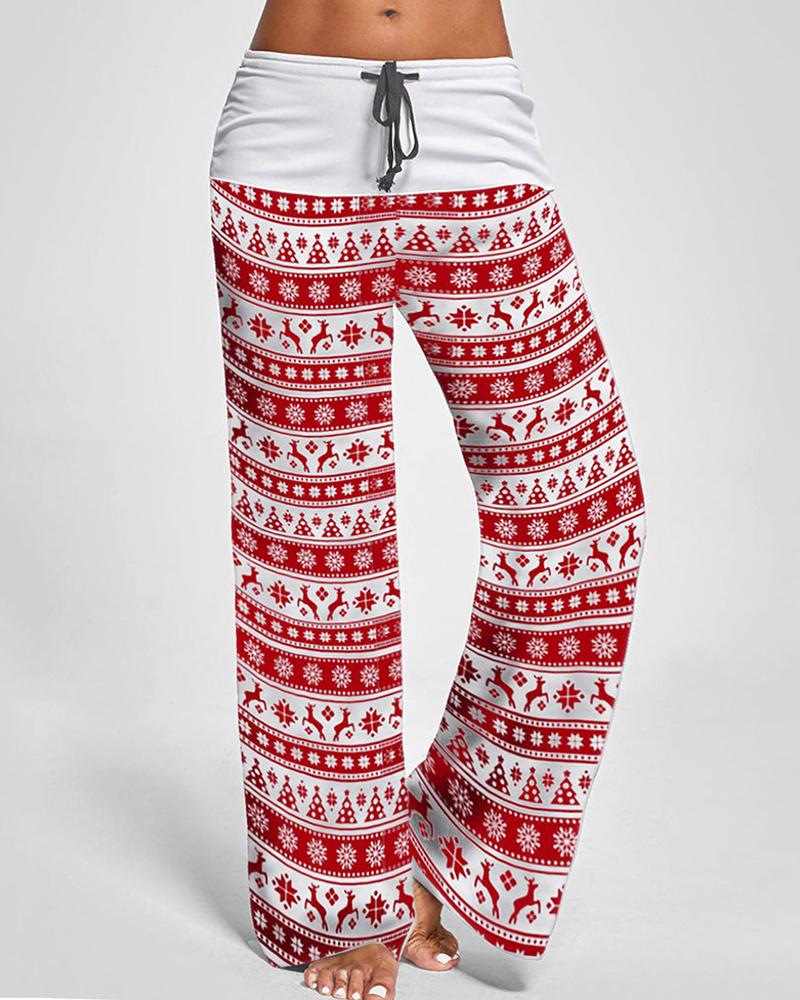 

Christmas Print Drawstring Wide Leg Pants, Style3
