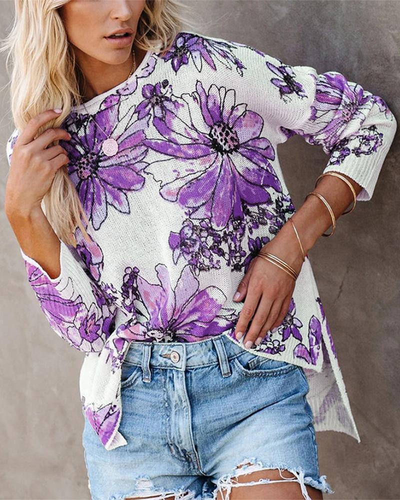 

Explosive Printing Long Sleeve Sweater, Purple