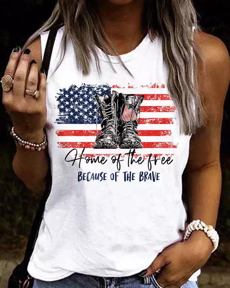 

Independence Day Flag Graphic Slogan Print Tank Top, White