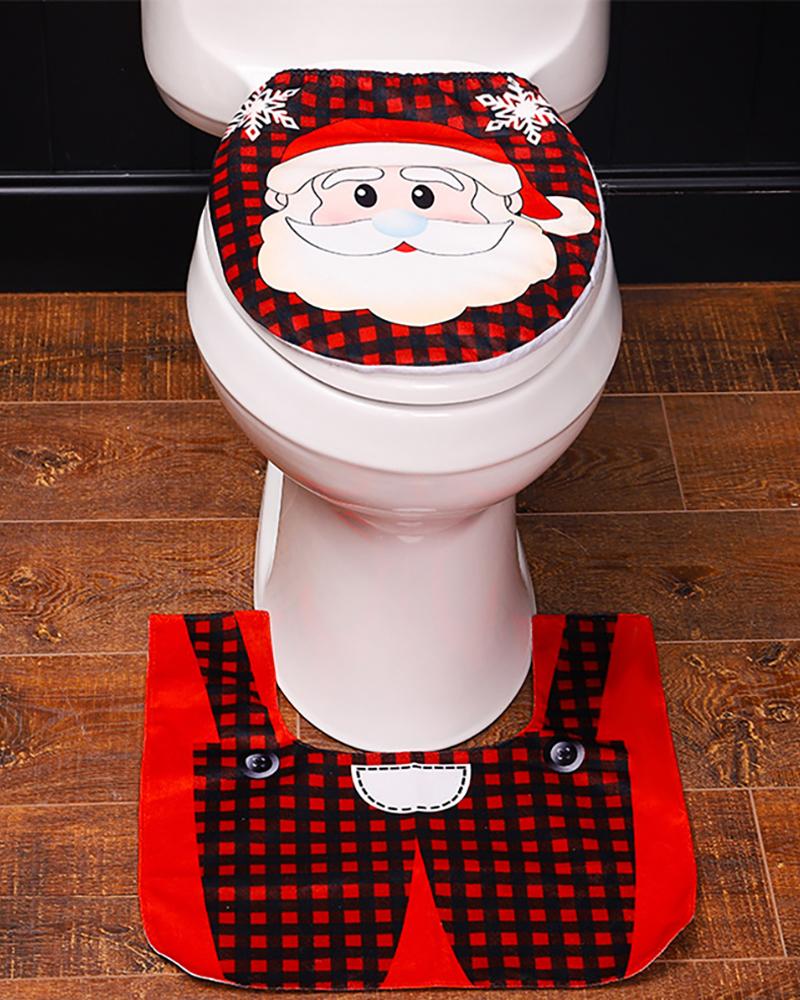 

2PCS Christmas Santa / Snowman Print Toilet Seat Cover & Rug Set, Style1