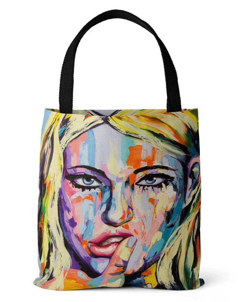 

Figure Print Canvas Shopper Bag, Style1