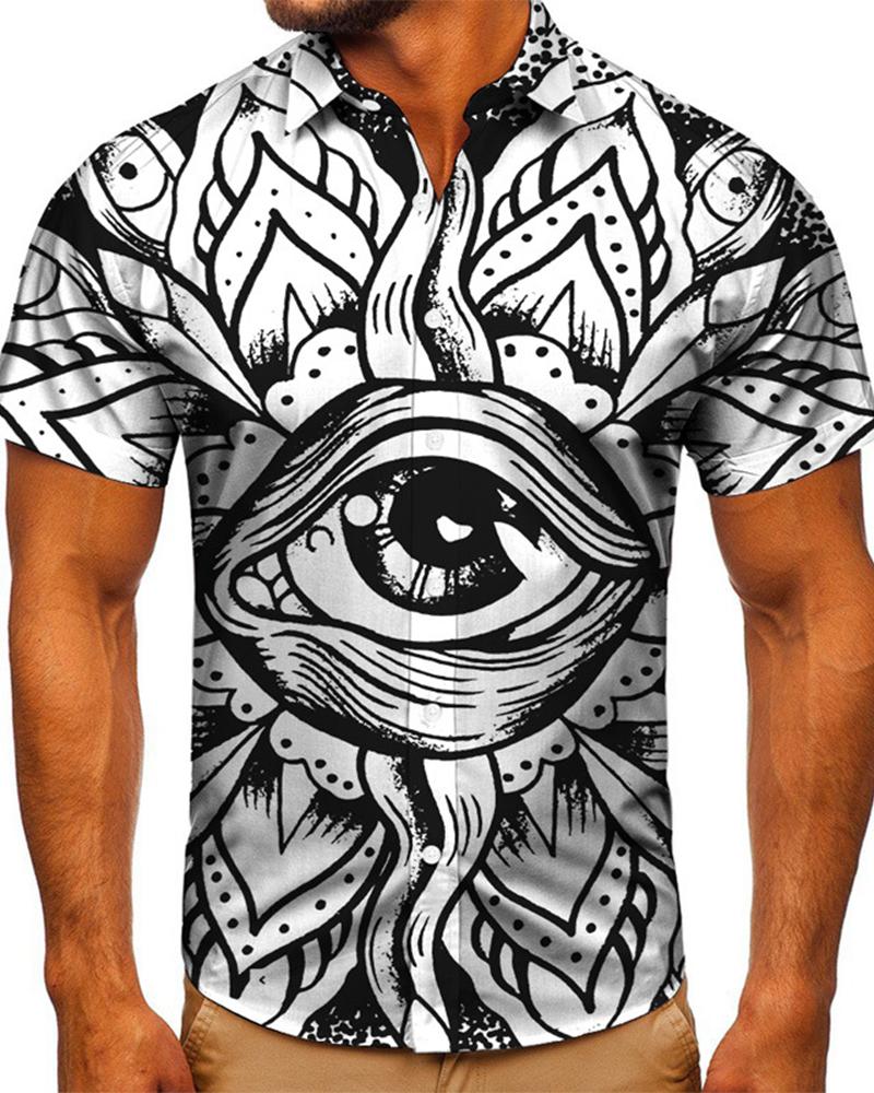 

3D Cartoon Eye Pattern Print Short Sleeve T-shirt, Multicolor