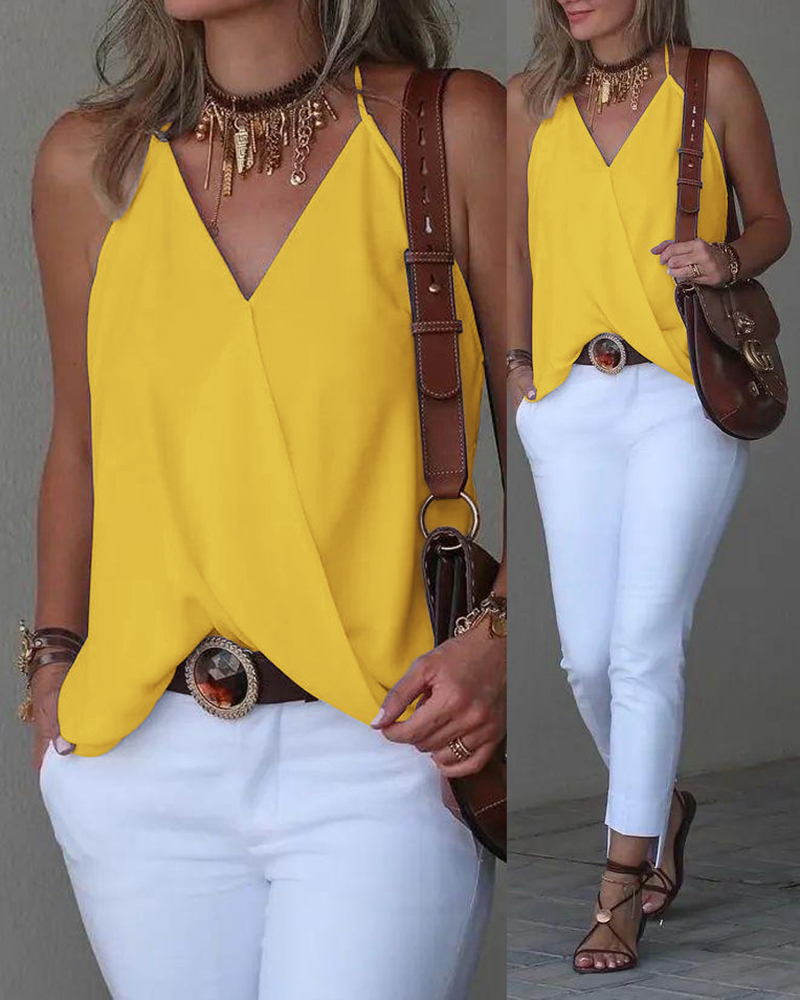 

Halter Sleeveless Wrap Tank Top, Yellow
