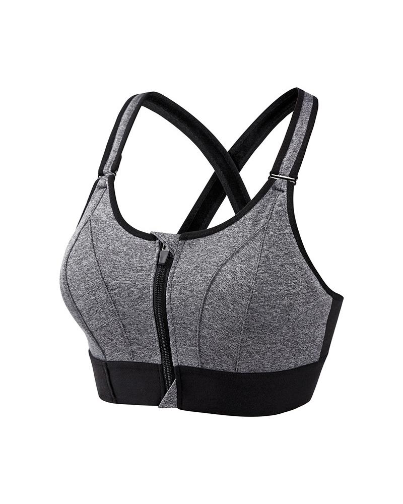 

Zip Front Crisscross Backless Active Top, Gray