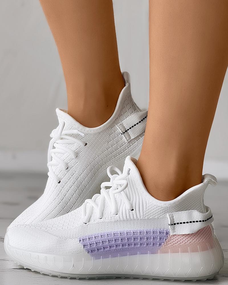 

Lace-up Knit Breathable Muffin Sneaker, White