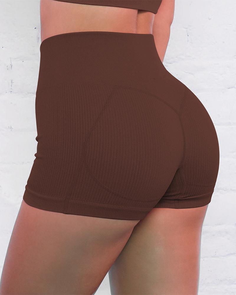 

Skinny High Waist Sport Short Pants, Coffee