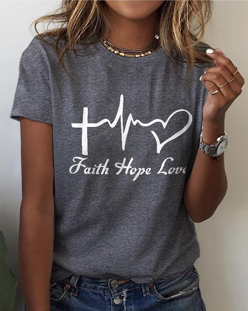 

Valentine' Day Heart Letter Print Casual T-shirt, Gray