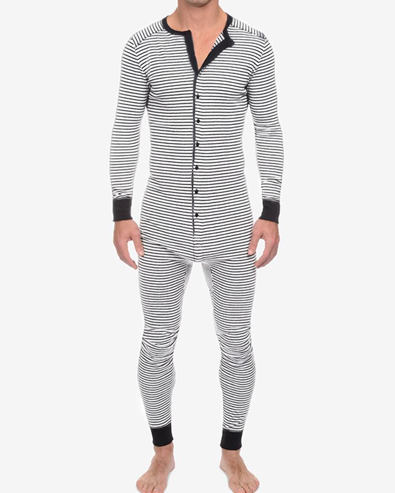 

Striped Long Sleeve Skinny Jumpsuit, White