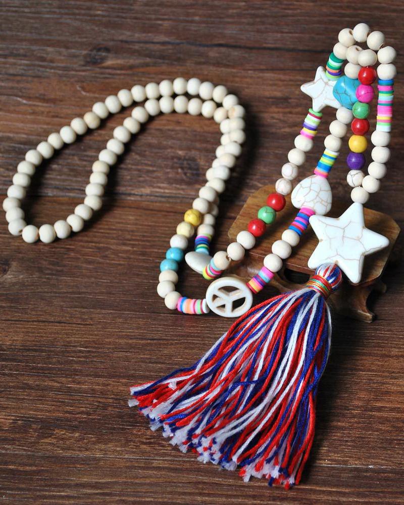 

1pc Beaded Tassel Design Pendant Necklace, Multicolor