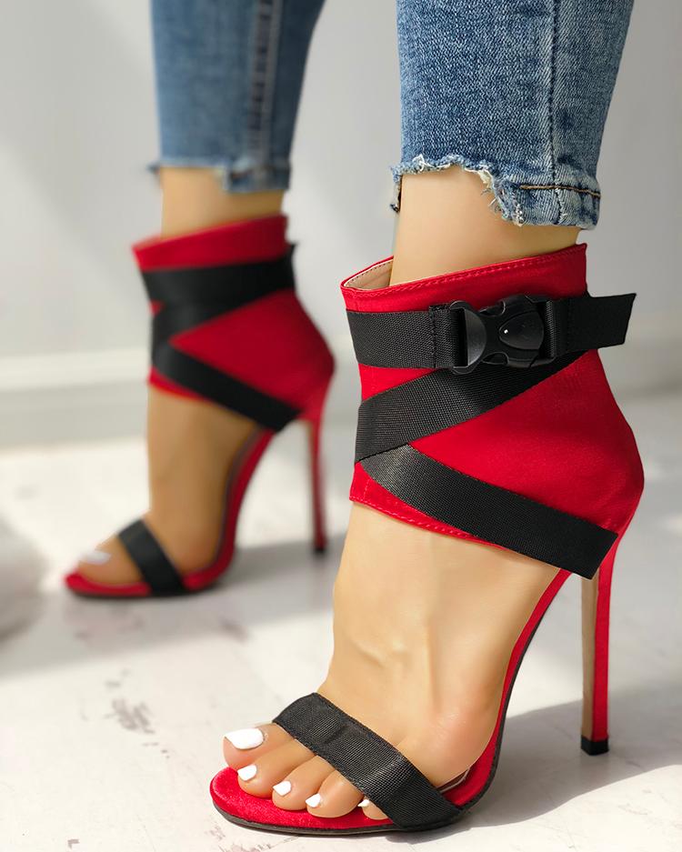 

Splicing Bandage Peep-toe High Heeled Sandals, Red