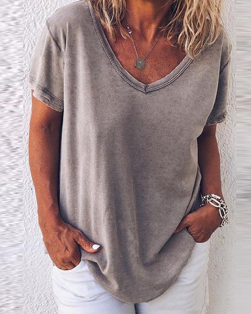 

V Neck Loose Fit T-Shirt, Gray