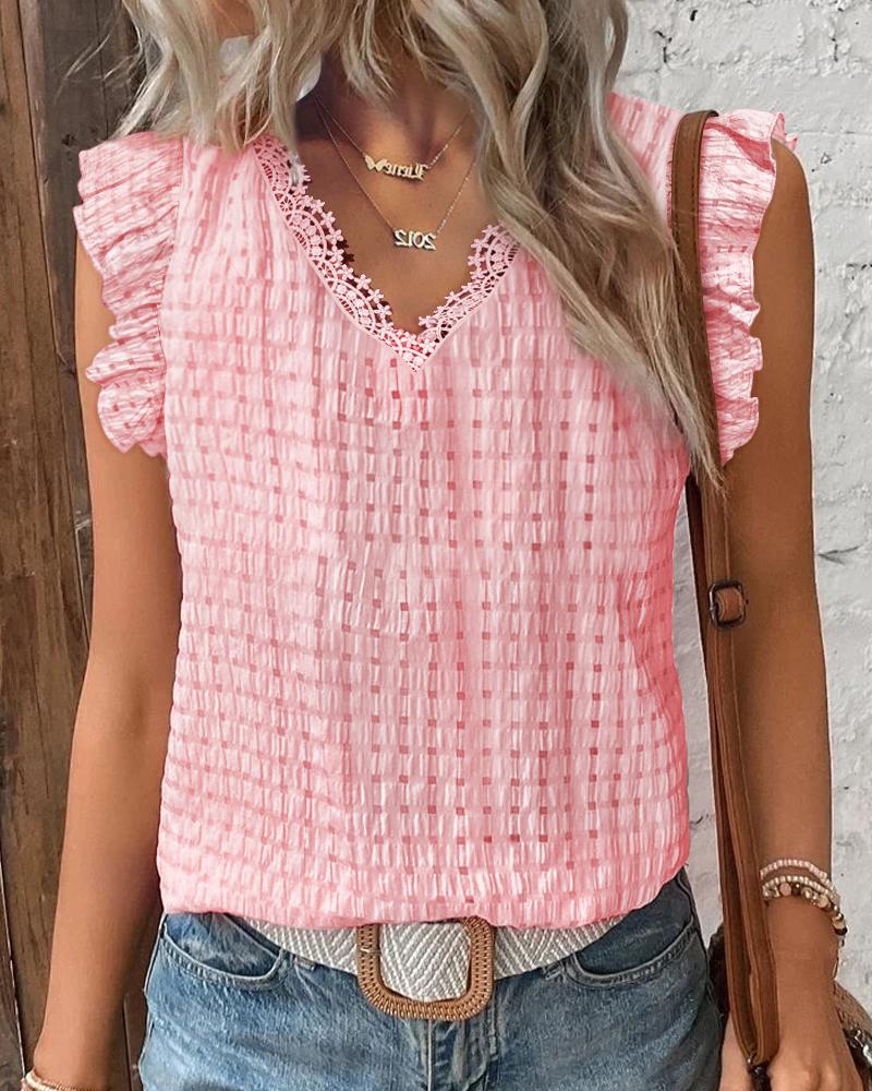 

Lace Patch Flutter Sleeve Tank Top, Pink