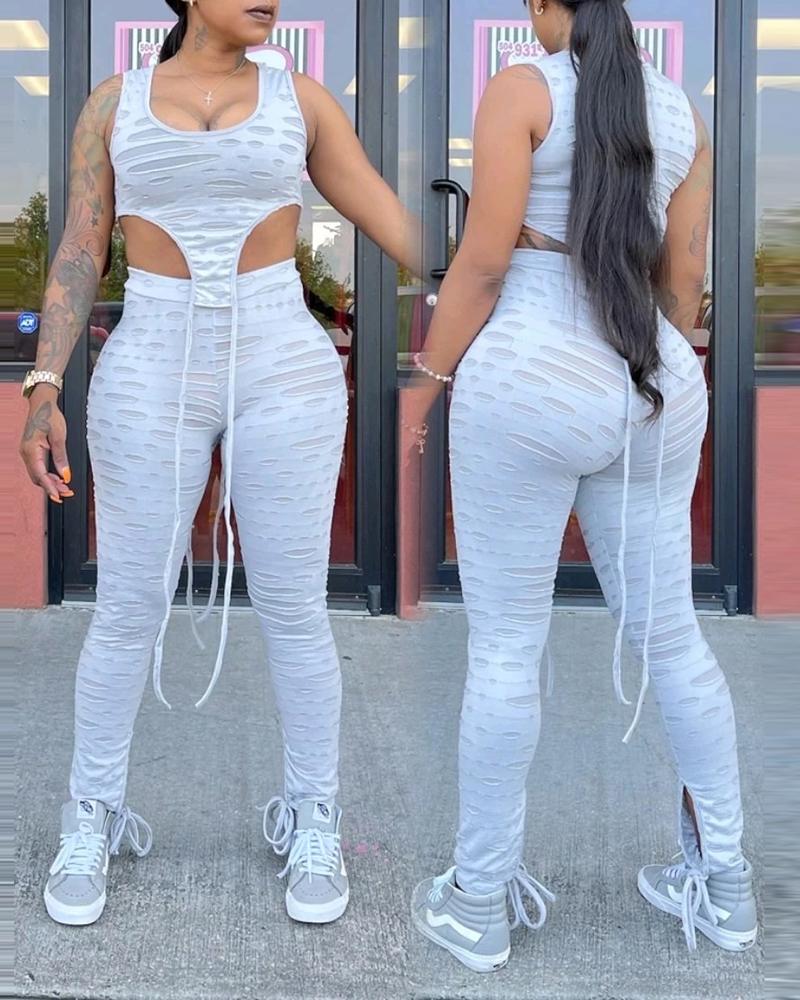 

Sporty Bubble Textured Plain Top & Skinny Pants Set, White