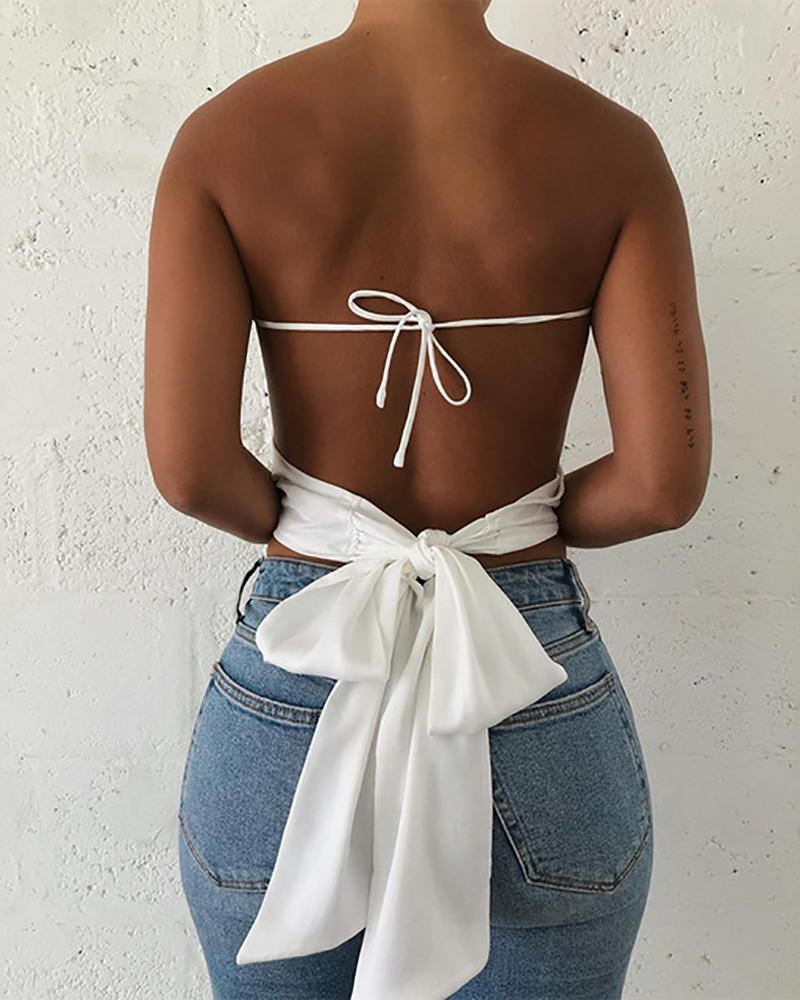 

Tie Up Design Halter Sleeveless Top, White