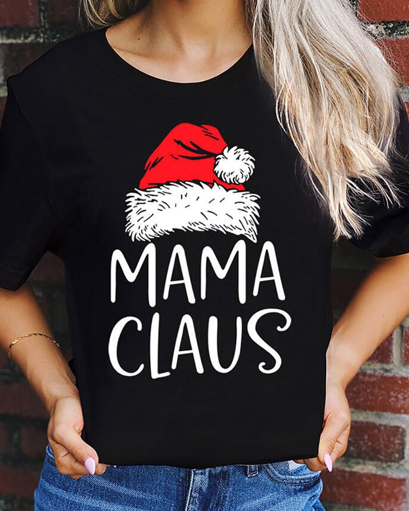 

Christmas Letter Print Short Sleeve T-shirt, Black