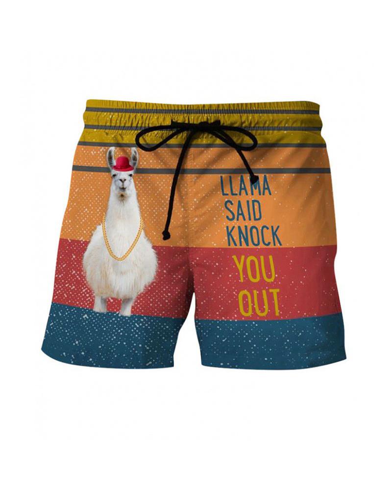 

Rabbit Print Colorblock Loose Drawstring Shorts, Multicolor