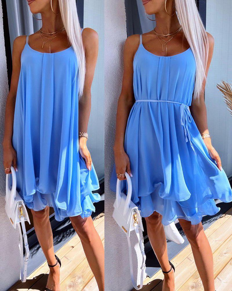 

Scoop Neck Layered Ruffles Dress, Blue