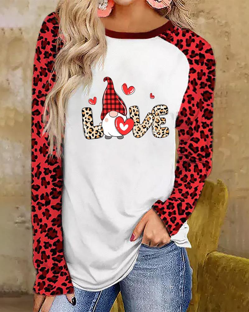 

Valentine's Day Heart Leopard Print Long Sleeve Top, Red