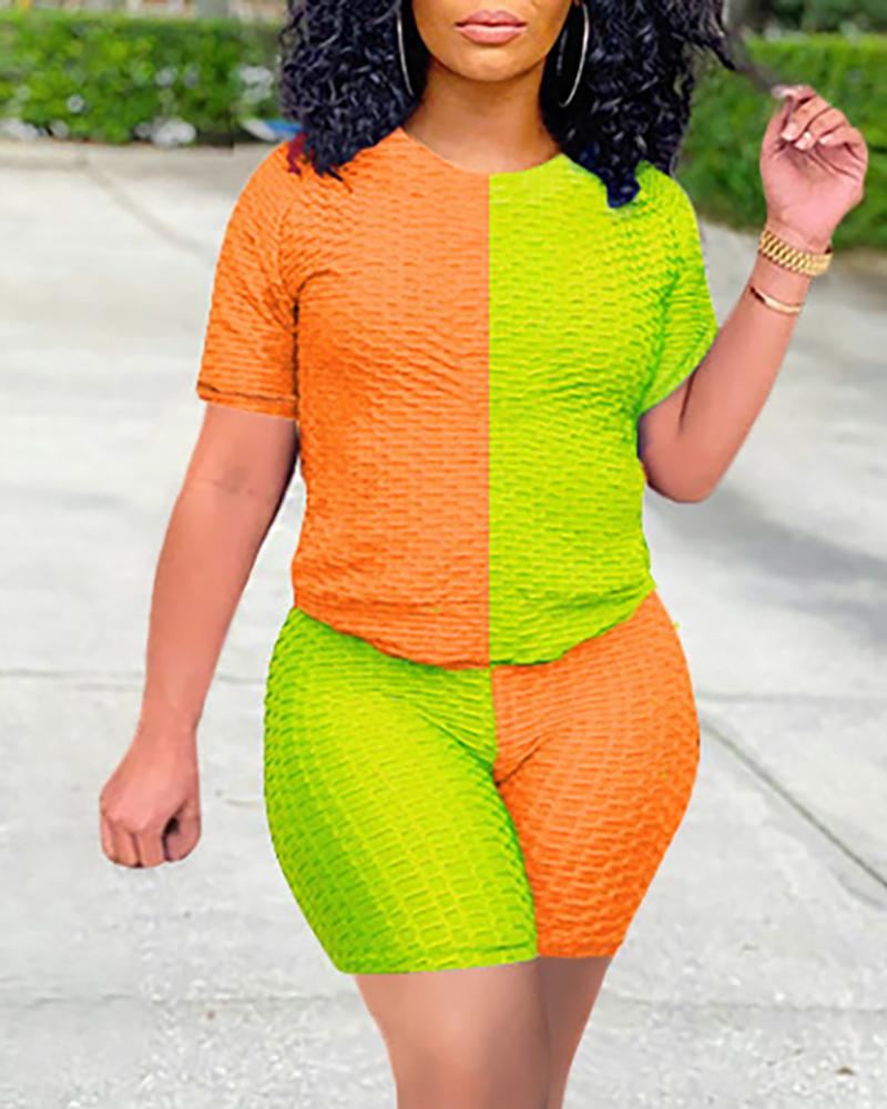 

Colorblock Bubble Textured Butt Lifting Tummy Control Active Sets, Green