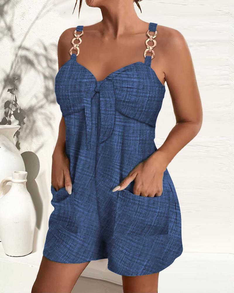 

Sleeveless Tied Detail Chain Decor Romper, Blue