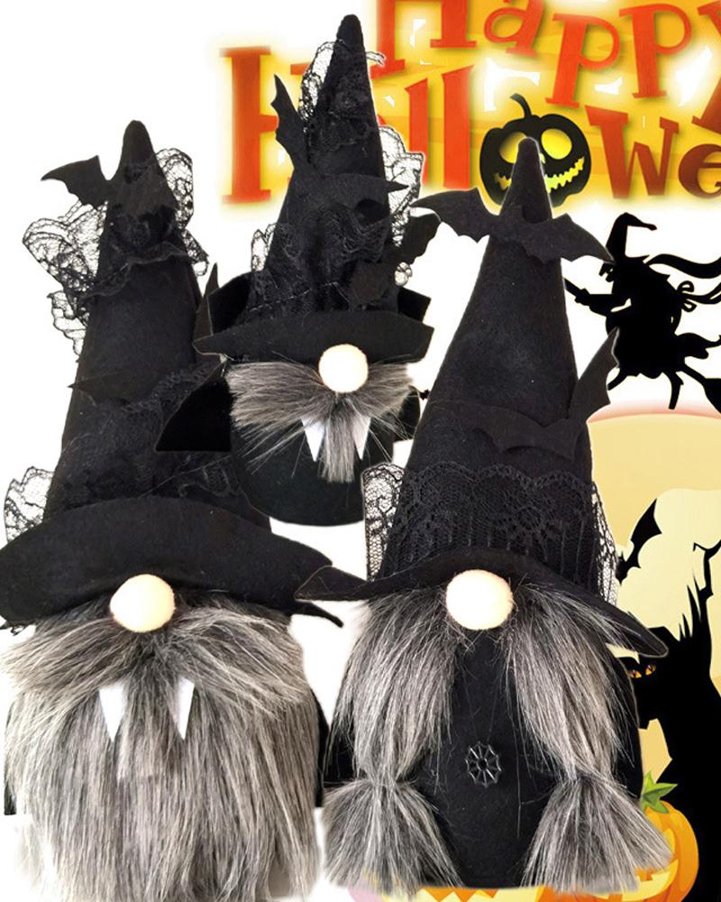 

3PCS Halloween Gnome Rudolph Doll Set Faceless Doll Window Display Home Party Desktop Ornaments, Black