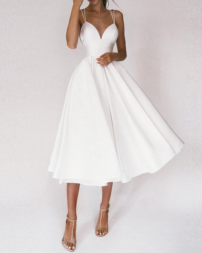 

Spaghetti Strap Crisscross Backless Party Dress, White