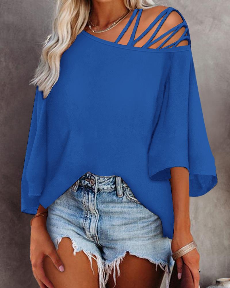 

Cold Shoulder Bell Sleeve Top, Blue