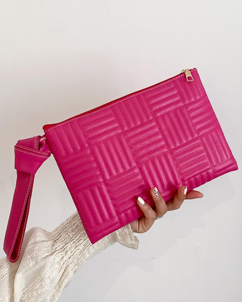 

Quilted Geometric Zipper Detail Envelop Clutch Bag, Pink