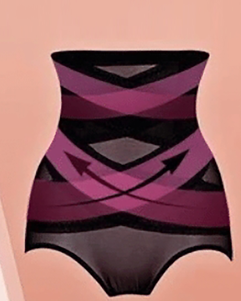 

Sheer Mesh Butt Lifting Tummy Control Cross Compression Abs Shaping Pants, Purple