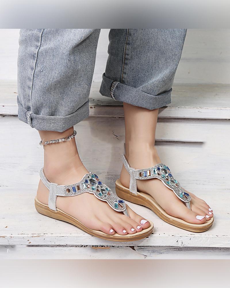 

Crystal Patch Post-toe Flat Sandals, Silver