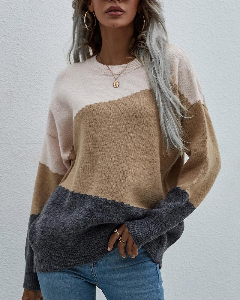 

Color Block Drop Shoulder Sweater, Apricot
