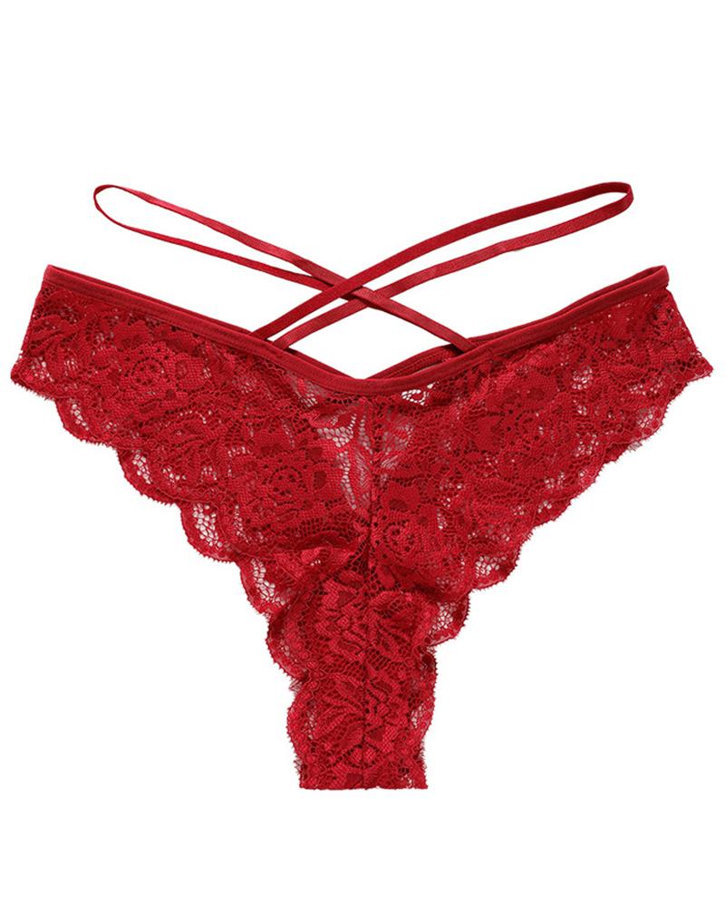 

Crisscross Crochet Eyelash Lace Panty, Red