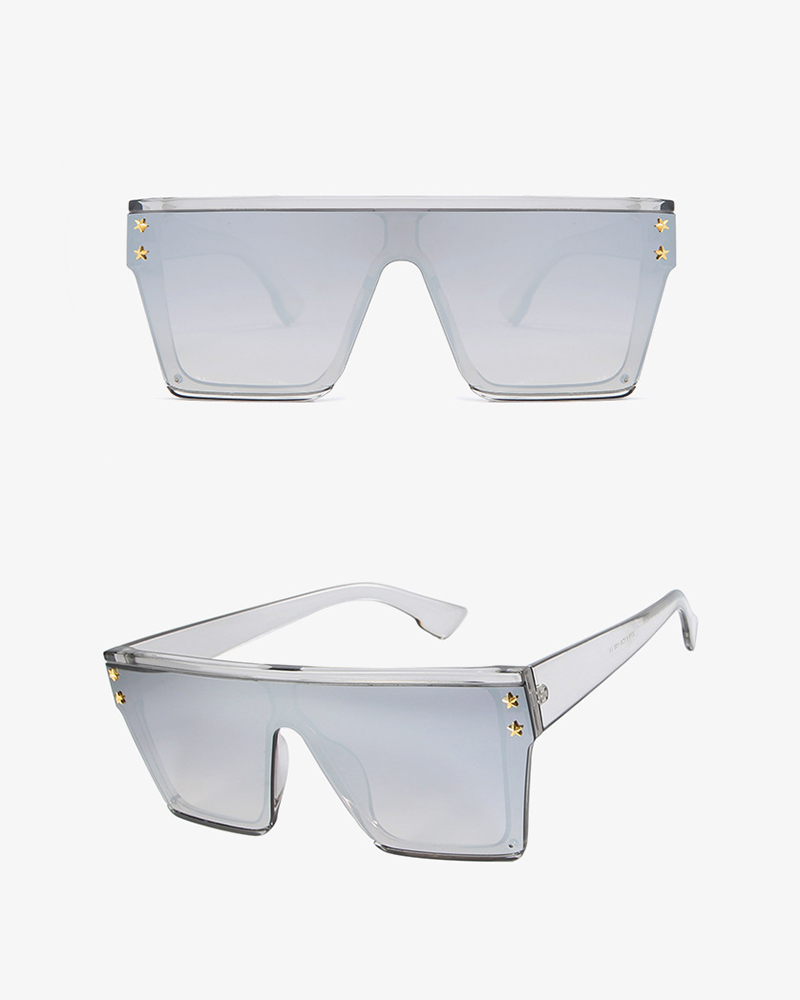

1Pair Star Pattern Big Square Frame Sunglasses, Silver