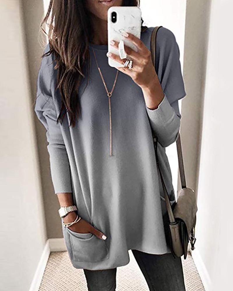 

Tie Dye Print Pocket Design Longline Long Sleeve T-Shirt, Gray