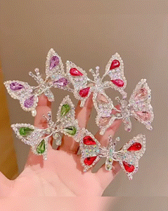 

1pc Crystal Stone Decor Flying Butterfly Childern Hair Clip, Purple