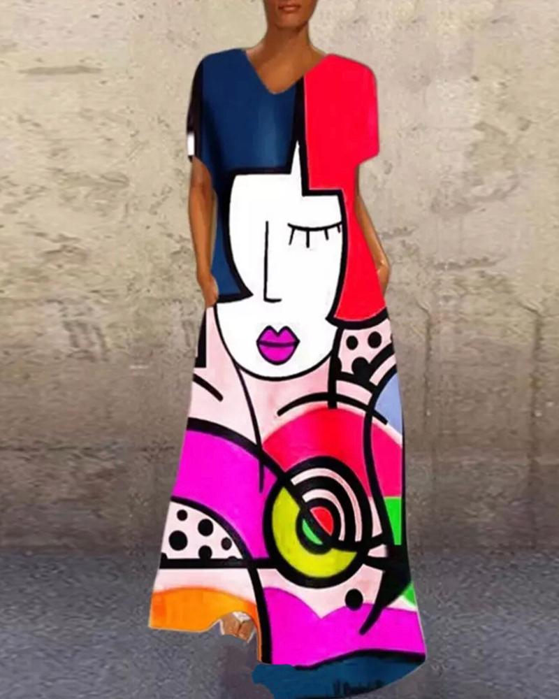 

Abstract Figure Print Maxi Dress, Multicolor
