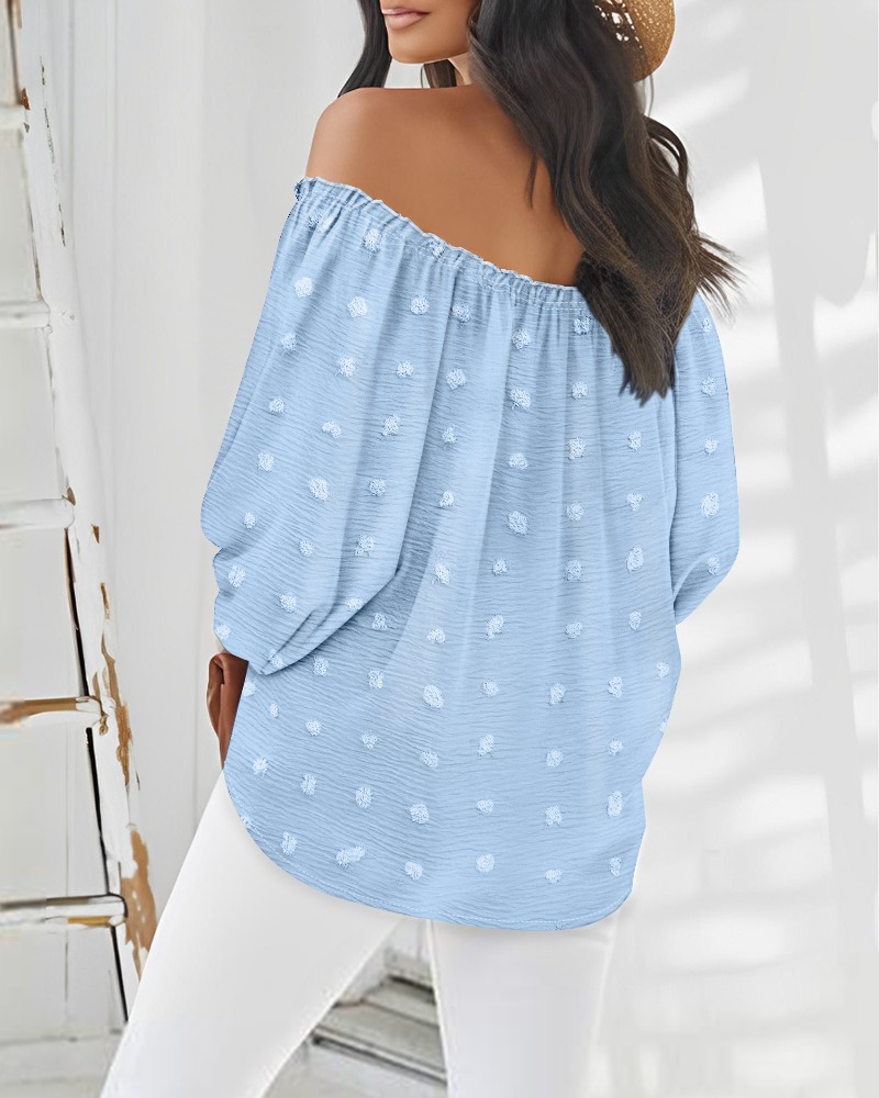 Large Swiss Dot Off the Shoulder Long Sleeve Top Casual Tied
