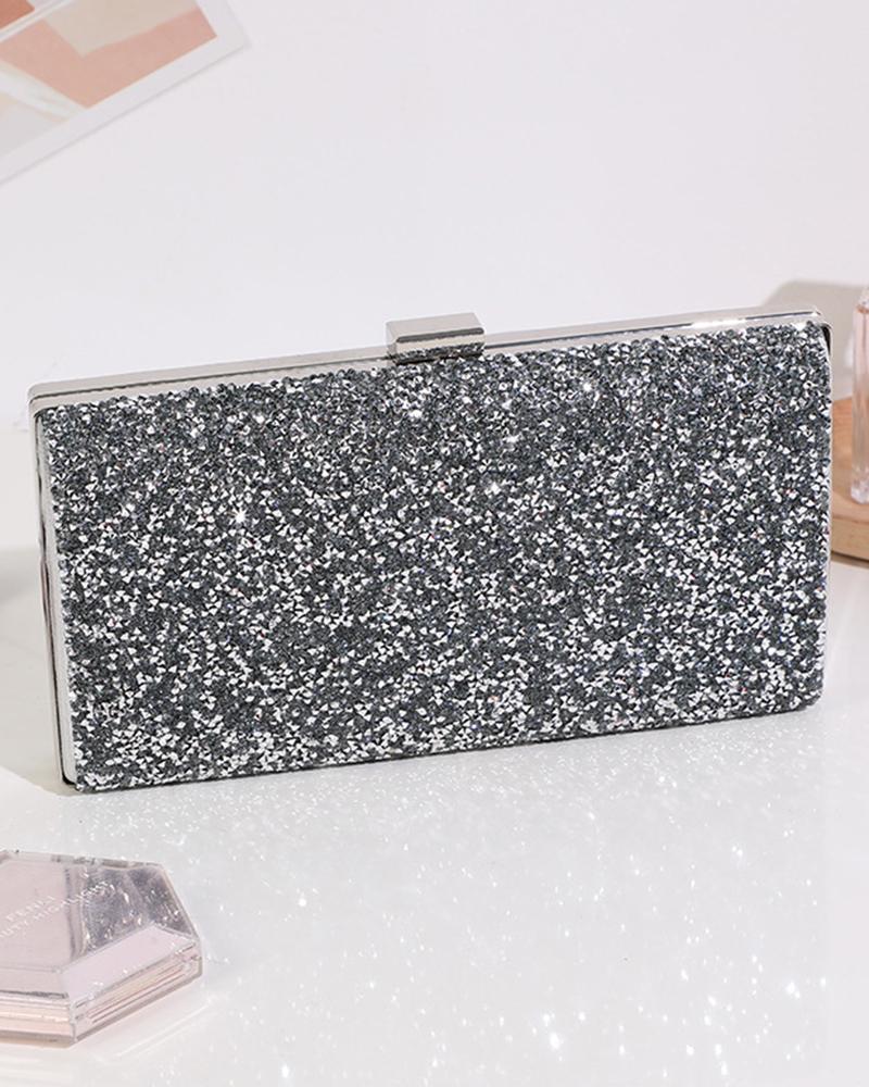 

Rhinestone Chain Strap Evening Clutch Bag, Gray