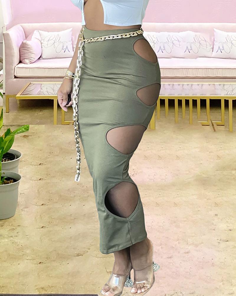 

Cutout High Waist Skinny Maxi Skirt, Army green