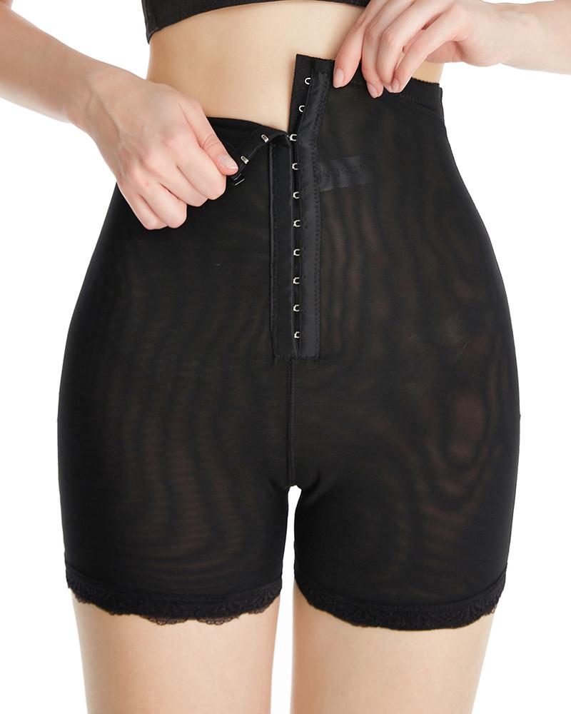 

Sheer Mesh Butt Lifting Double Hook Front Shapewear, Black