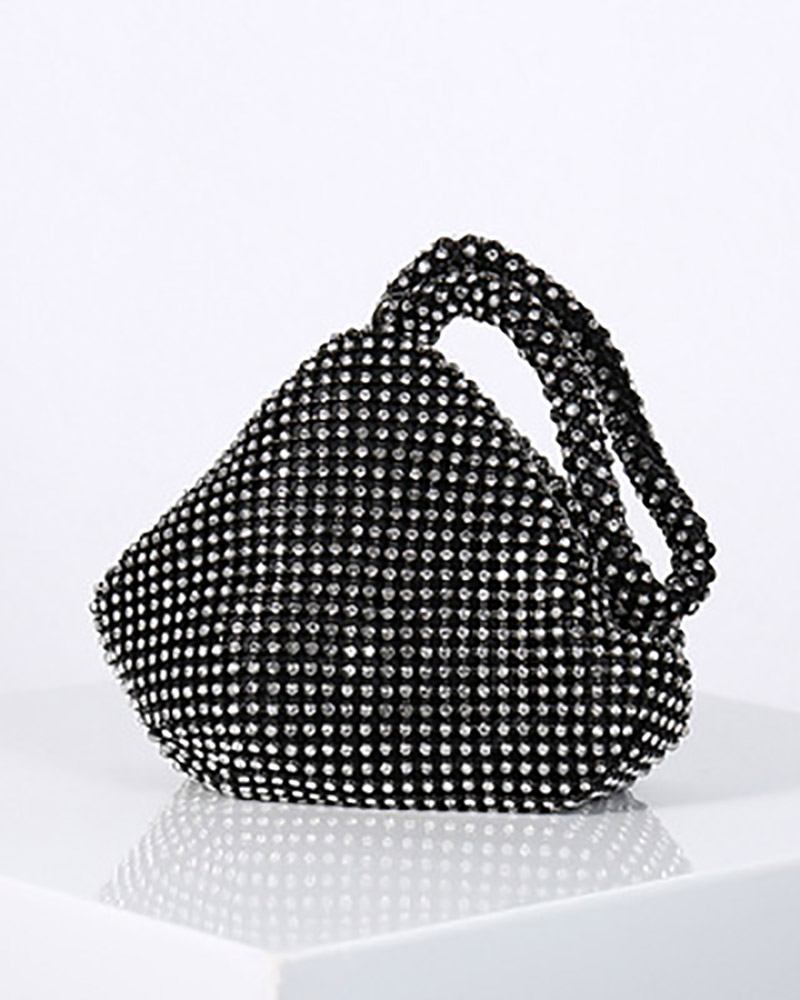 

Triangle Design Full Rhinestones Evening Bag, Black