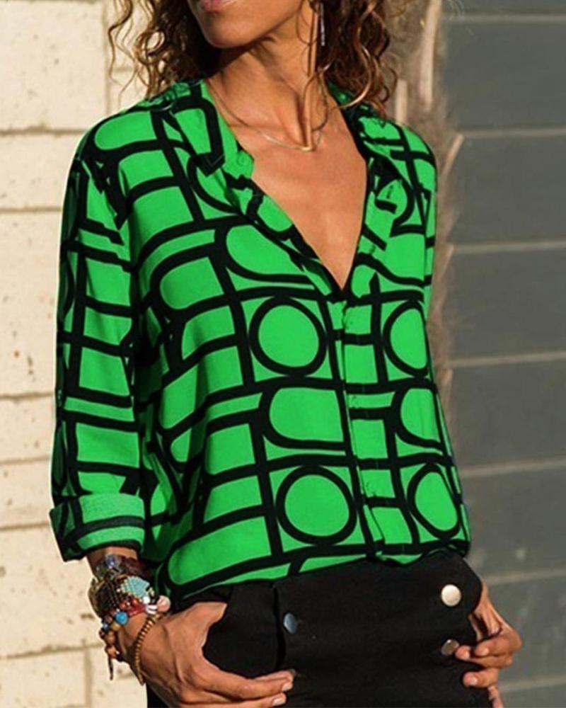 

Casual Grid Blouse Top, Green