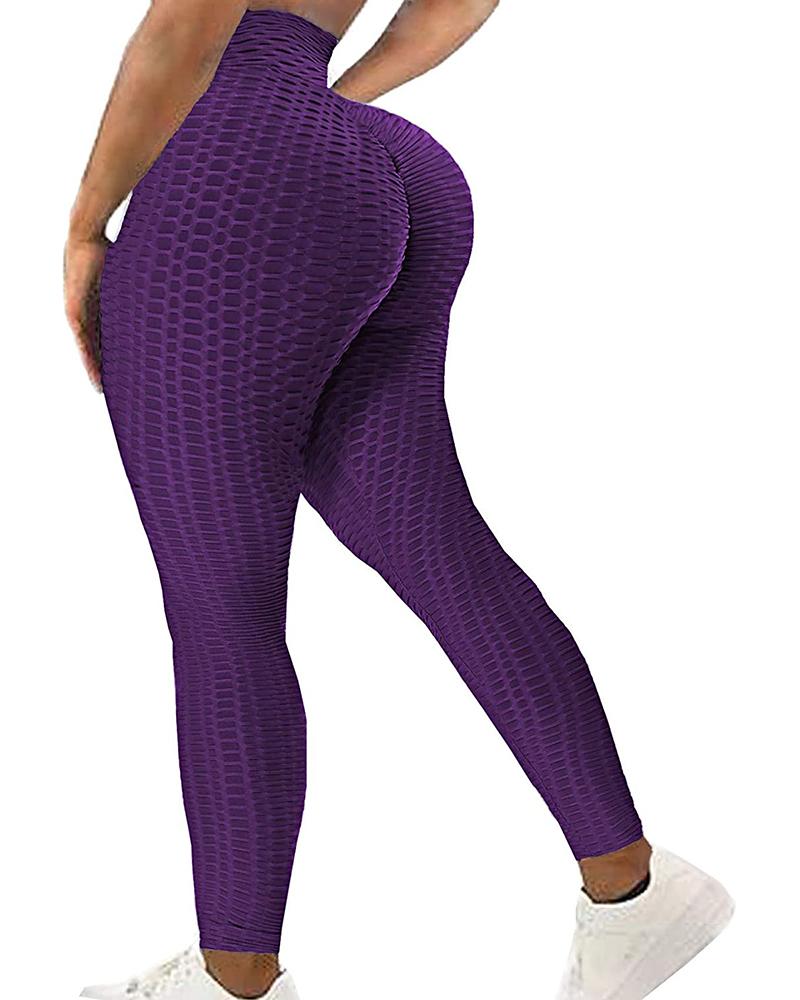 

High Waisted Bubble Textured Butt Lifting Scrunch Yoga Leggings, Purple