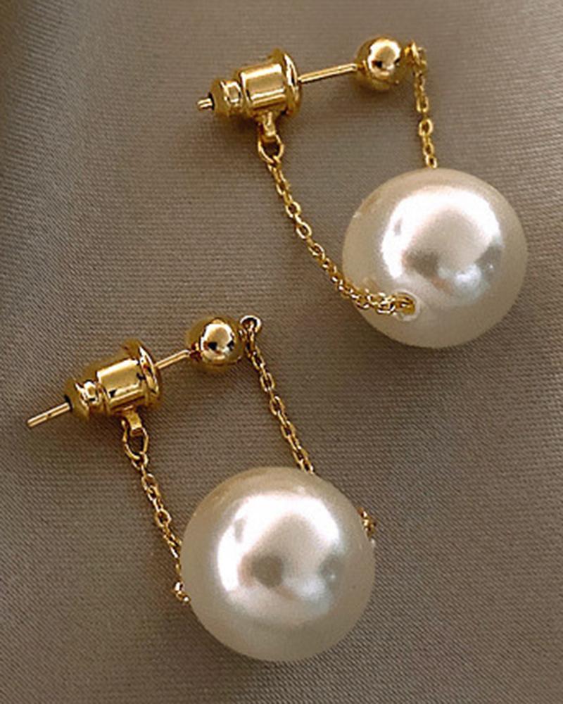 

1Pair Fashionable Pearl Dangle Earrings, Gold