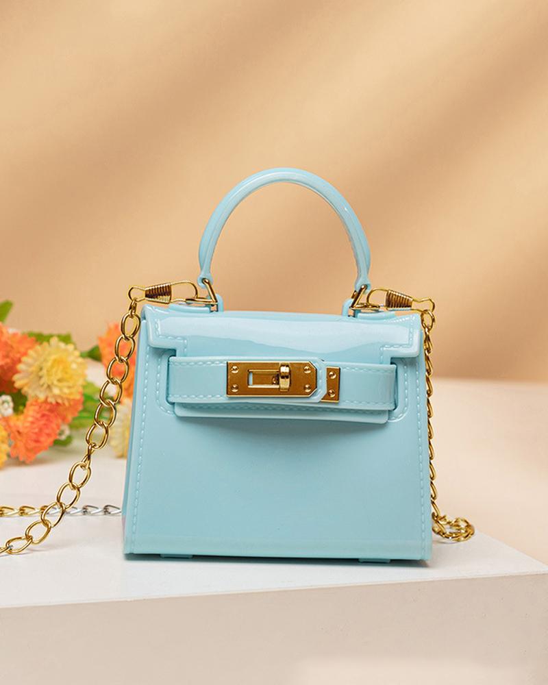 

Twist Lock Chain Strap Mini Shoulder Bag With Handle, Blue