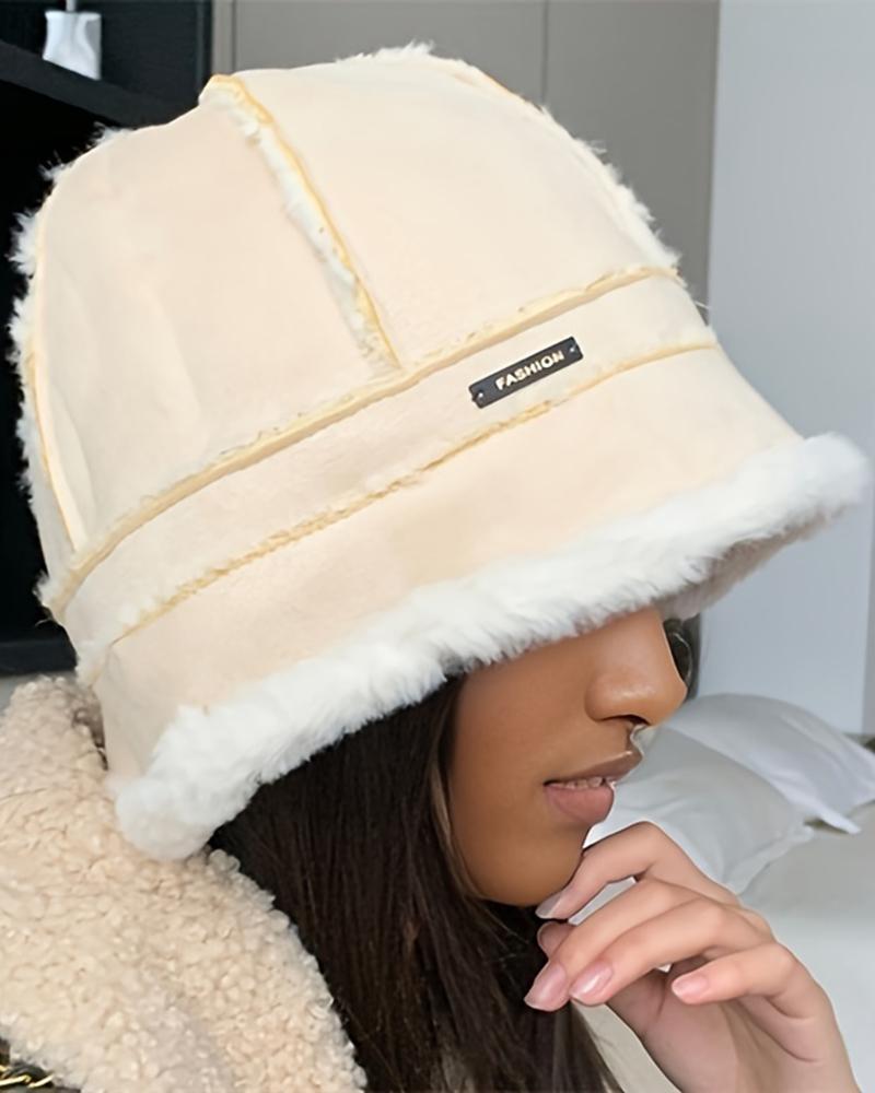 

Faux Fur Piping Winter Thermal Bucket Hat, Beige