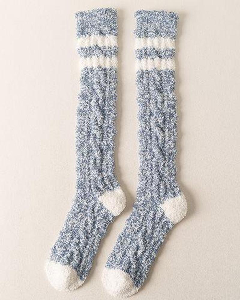 

1Pair Striped Contrast Paneled Fuzzy Thermal Socks, Style2