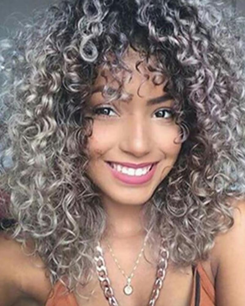 

18 Inches Bob Lace Front Wigs Natural Ombre Curly Explosion Wig, Light brown